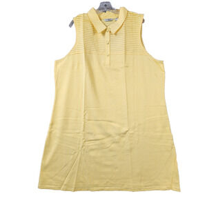 Liz Claiborne New York Sleeveless Pleated Polo Dress 2X Yellow 100% Cotton Soft